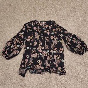 Free People Black Floral Blouse